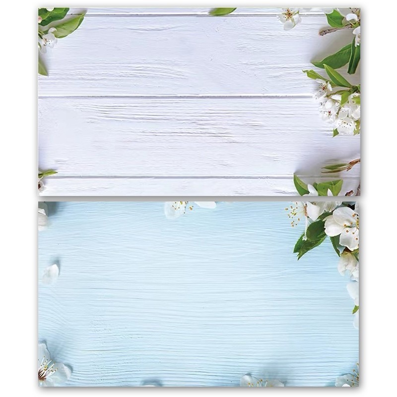 White and Blue Flower Wooden Double Sided Background for Product Photography